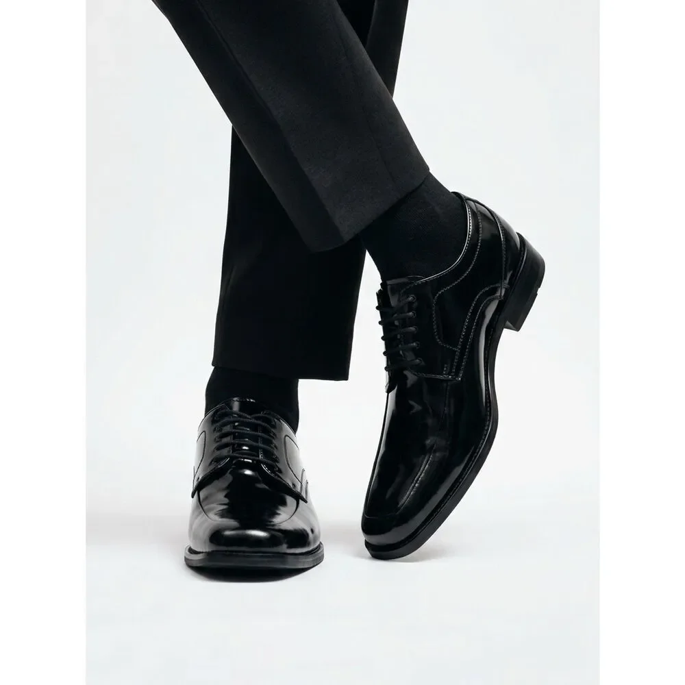 BLACK LEATHER TIE UP SHOES BY STACY ADAMS SIZE 9.5 EUC